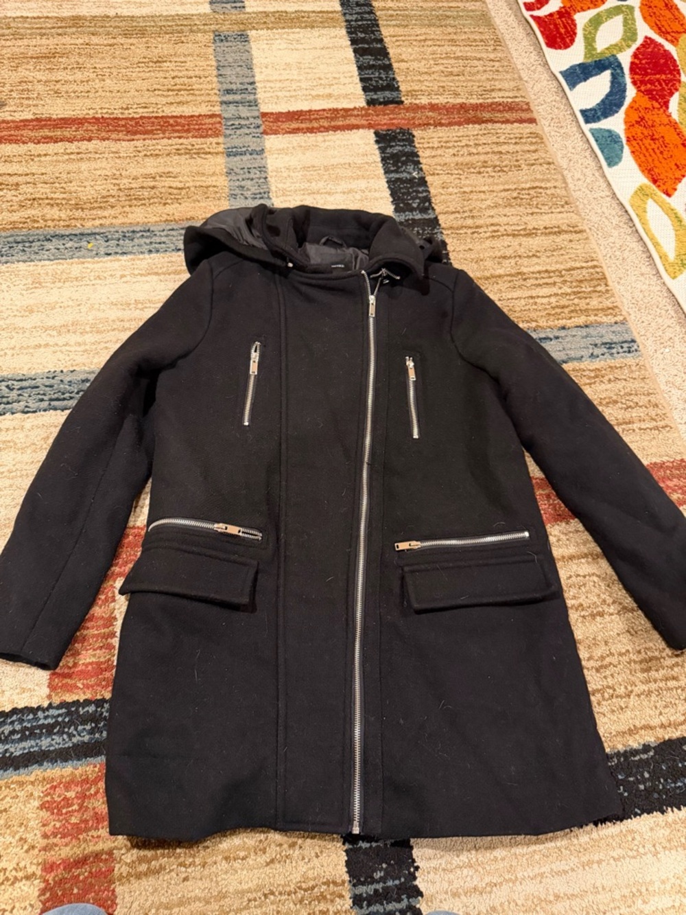 Forever 21 Black Hooded Pea Coat with Zippers - Picture 2 of 4